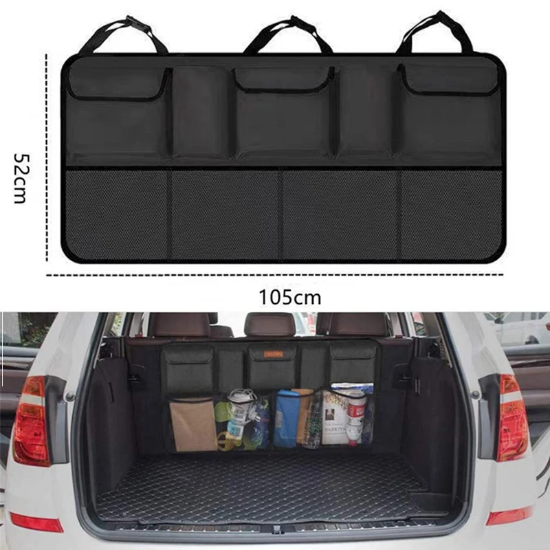 Car Trunk Storage Bag Foldable Rear Seat Back Hanging Organizer High Capacity Multi-Pocket Oxford Cloth Universal Storage Bag