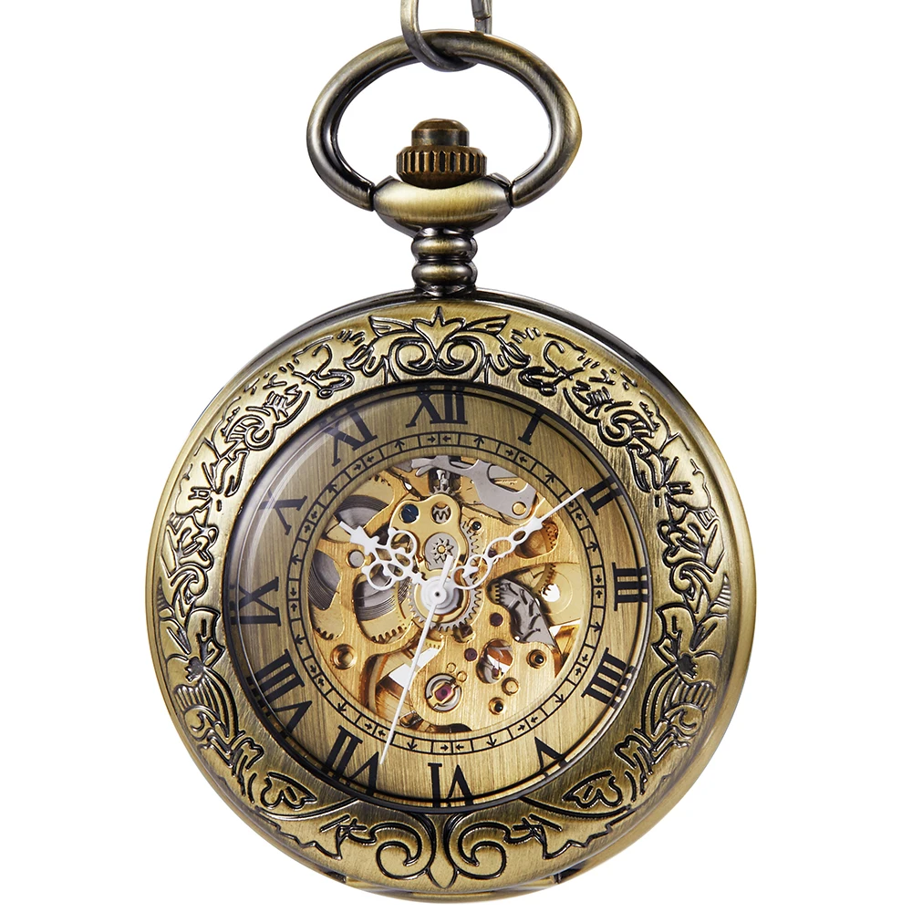 Vintage mechanische Taschenuhr Männer römisches Zifferblatt hohl Steampunk kreative Uhr männliche Frauen Halskette Geschenk Anhänger Ketten reloj hombre