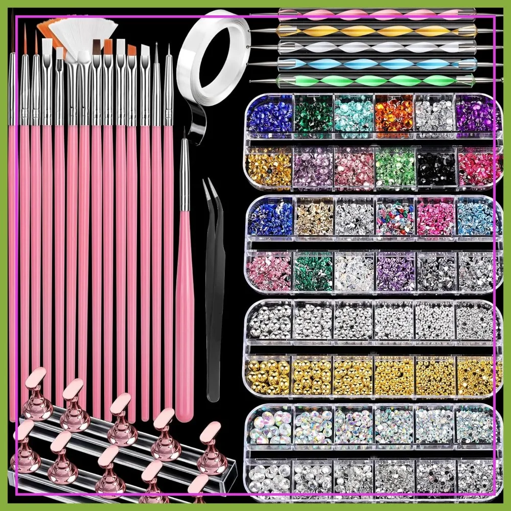 

15 PCS Nail Art Brushes Set, Acrylic Nail Brush, Dotting Tool, Nail Stand & Holder for Painting Nails, Gems and Rhinestones