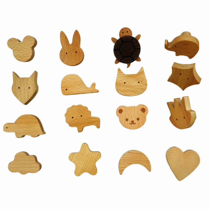 Nordic Animal Shape Cabinet Handles Wooden Drawer Knobs Kids Safety with Screws Furniture Handles Door Pulls