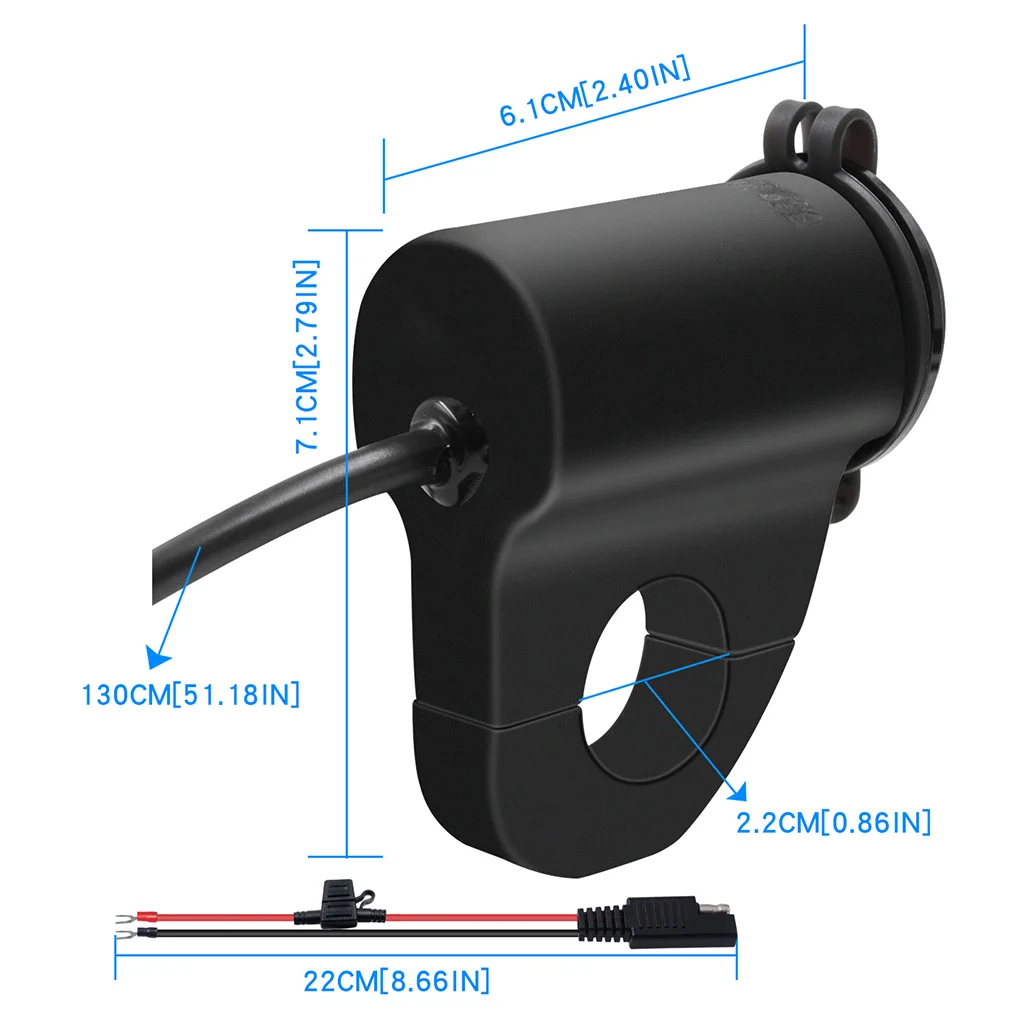 Motorcycle USB Charger Digital Display Phone Charging Adapter Motorbike USB Power Supply with Switch, Black