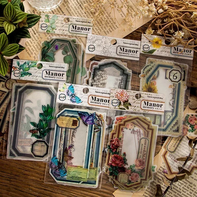 10 PCS retro literature and art collage sticke 6 models Double-material size base decoration creative border large Scrapbooking