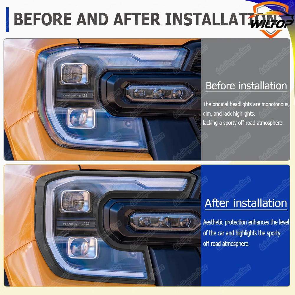 غطاء المصابيح الأمامية لسيارة فورد رينجر Next Gen T9 Wildtrak XLT Sport 2023 2024 2025 غطاء حامي المصابيح الأمامية ملحقات السيارة