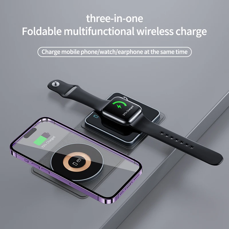 3-in-1Foldable  Wireless Charger for iPhone Magnetic Foldable 3 in 1 Charging Station Travel Charging for Apple Iwatch IPhone 14