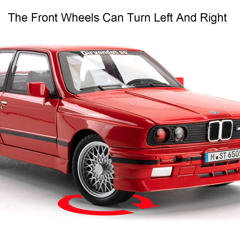 1:24 Scale M3 E30 M4 Car Toy Model Alloy Body Rubber Tires Retro Supercar Wheel Steering Doors Opened Models Gifts for Boys