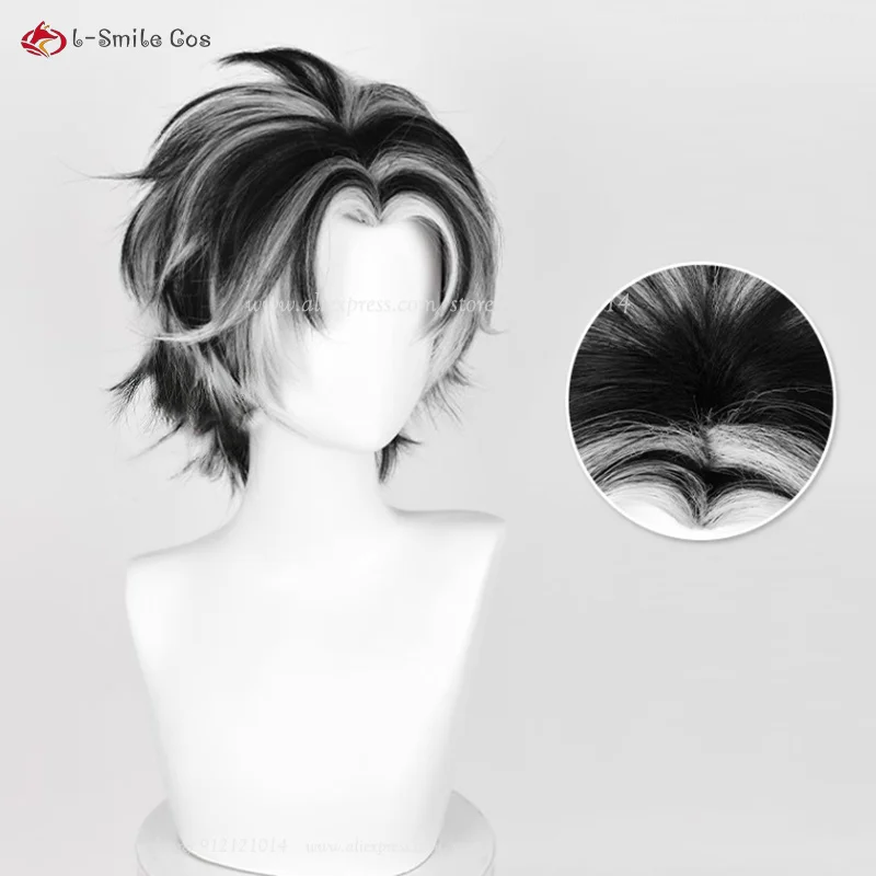 Anime Cos Kotaro Bokuto Cosplay Wig 30cm Silver White Black Wig Heat Resistant Synthetic Wigs Halloween Party Wigs + Wig Cap