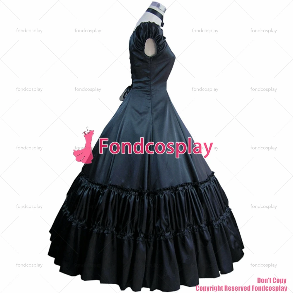 fondcosplay Gothic Lolita Punk Medieval Gown Ball Long Evening black satin Dress cosplay costume CD/TV[CK1402]