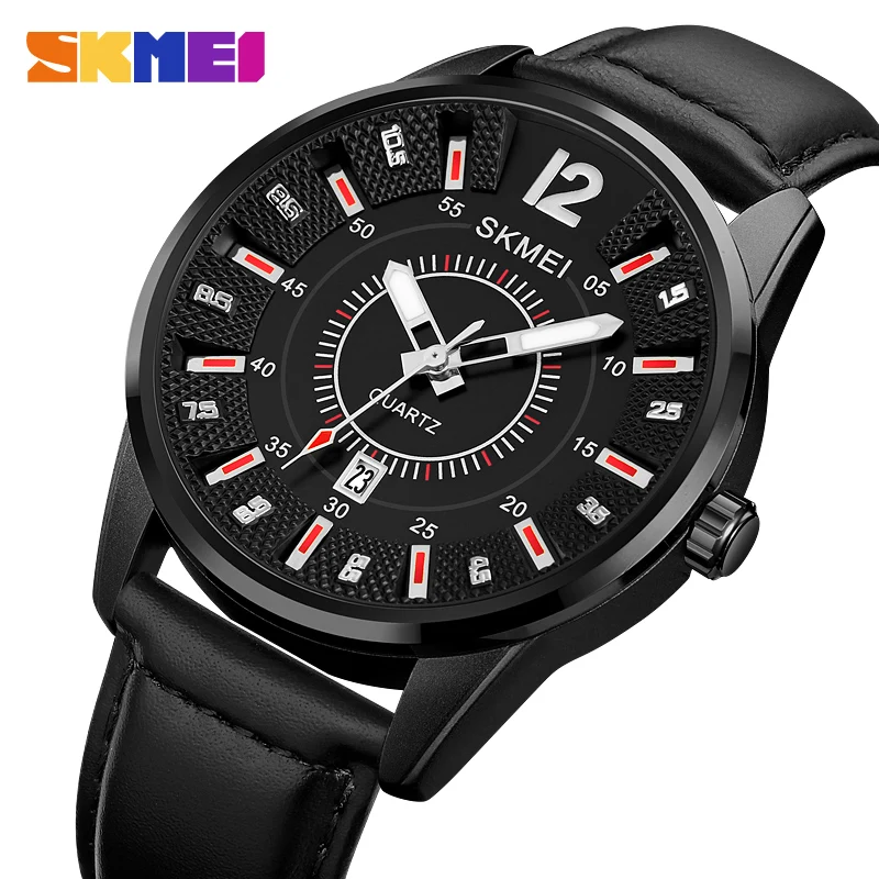 

SKMEI японские кварцевые часы с датой, наручные часы, повседневные водонепроницаемые часы с ремешком из натуральной кожи, мужские часы reloj hombre