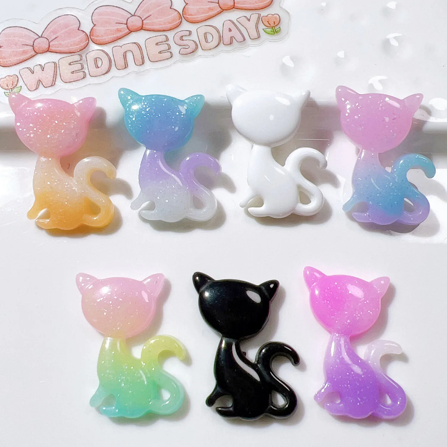 5pcs Mini Kawaii Cute Fake Cartoon Cat  Flat Back Cabochons Scrapbook Diy  Party Hairpin Accessories Home Decoration Craft