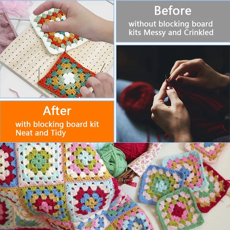 Wooden Crochet Blocking Board Reusable Handcrafted Knitting Blocking Mat Set Stand Square Blocking Board Easy Install