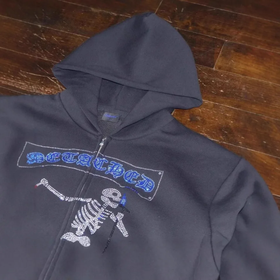 سترة بغطاء للرأس بقلنسوة على شكل جمجمة داكنة أوروبية وأمريكية عصرية وفضفاضة وسحاب كاجوال بقلنسوة للرجال والنساء #6