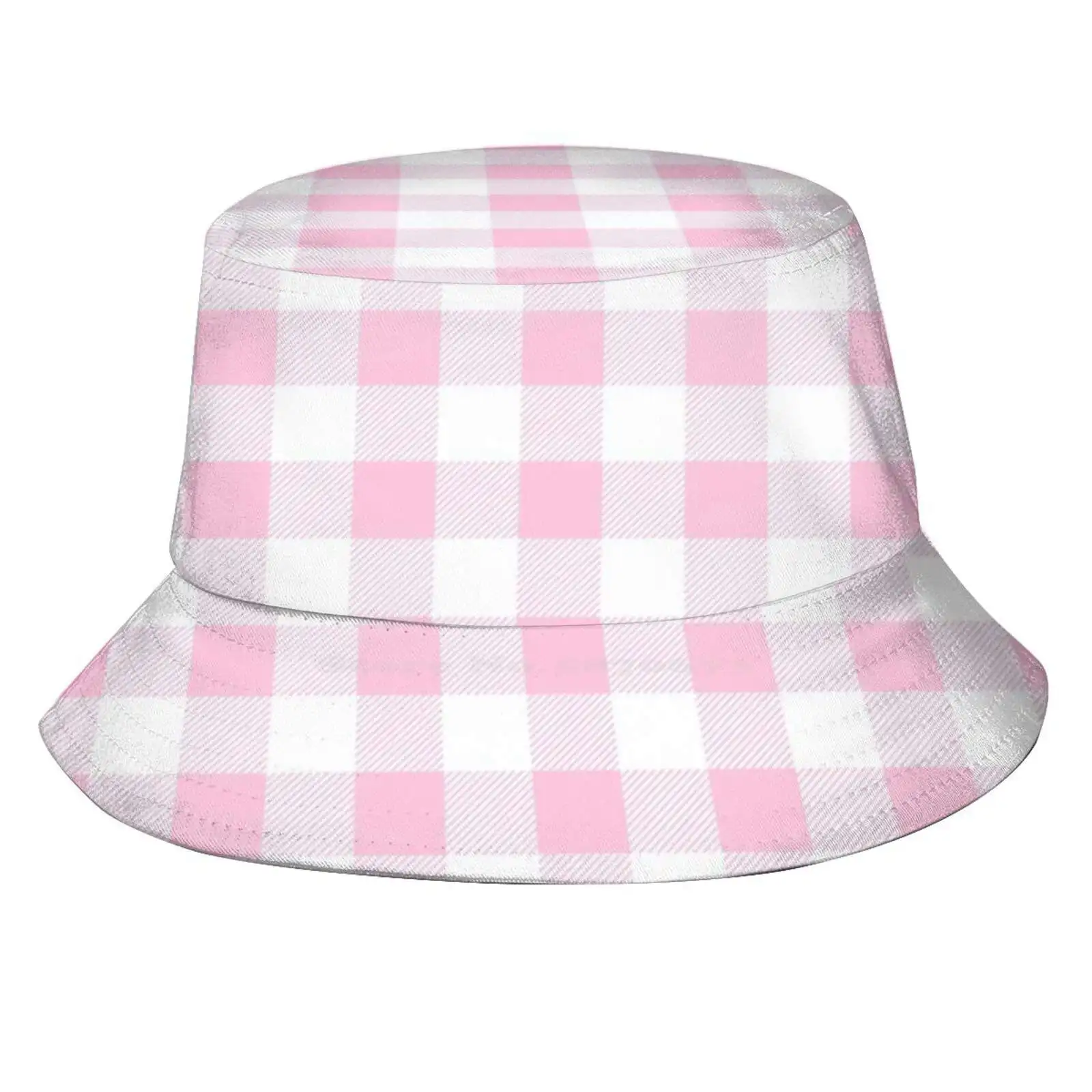 Pastel Pink And White Buffalo Plaid Pattern Sun Cap Fisherman Hat Bucket Hats Pastel Pink Pink And White Pastel Color Buffalo