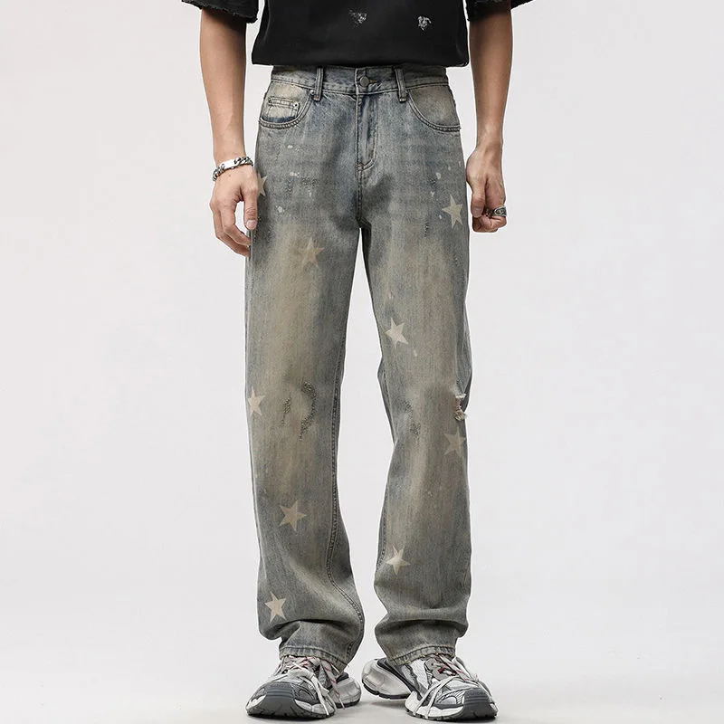 

Loose Straight Leg Jeans Men Women Crossroads ey Blue American Vibe Wide Leg Pants mid Waist Zipper Fly Teenager Faion