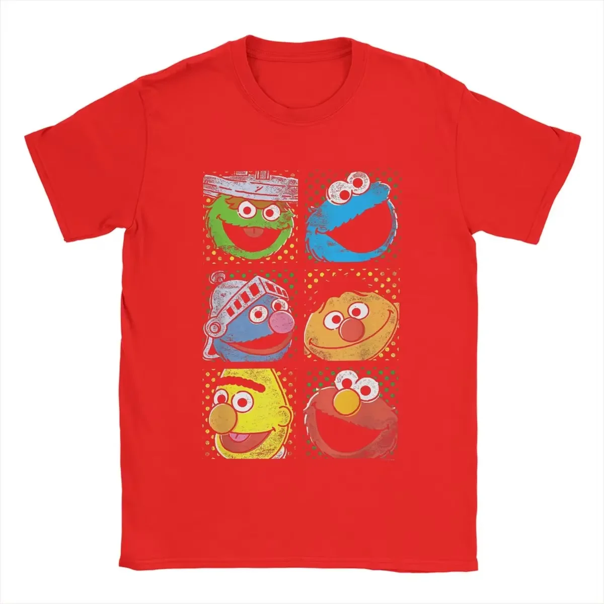 2026 New Sesame Street Monster Square Print Unisex T-shirt, Funny Cookie Monster Graphic, Cotton O-neck Short Sleeve Tops