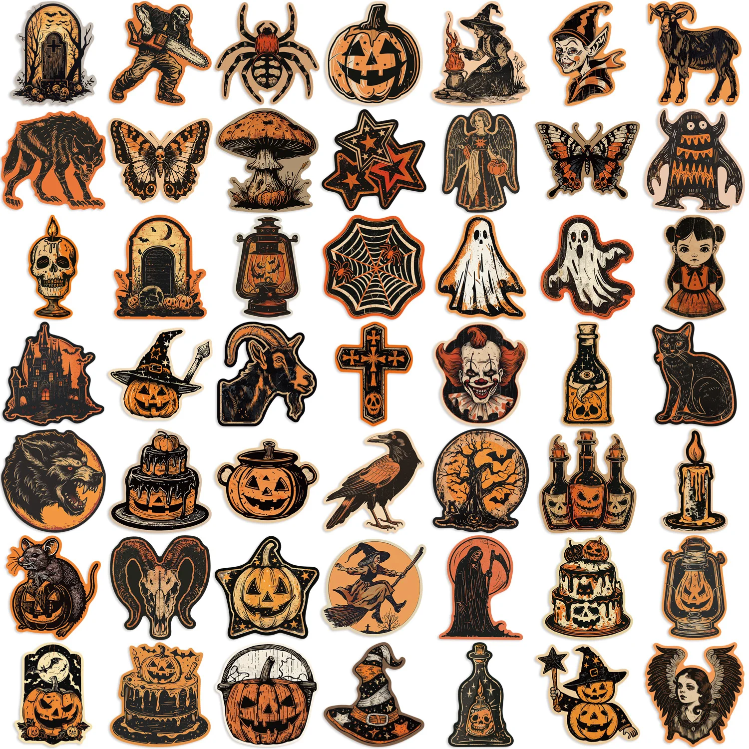 50PCS Retro Halloween Graffiti Stickers Aesthetic Phone Bike Wall Scrapbook Motorcycle Waterproof Sticker for Kids Toys Gifts