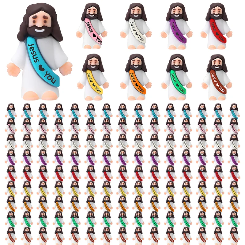 

50-300PCS Jesus Loves You Figures Multicolor Mini Jesus Figurines in Bulk Little Jesus Figures for Easter Egg Church (9Color)