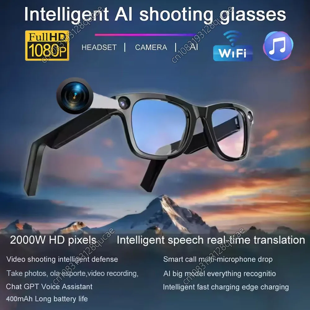 

New AI Smart Glasses 2000W HD Camera 32G Memory Wifi Bluetooth Connection Video Recorder AI Photography Video Anti-UV Sunglasses