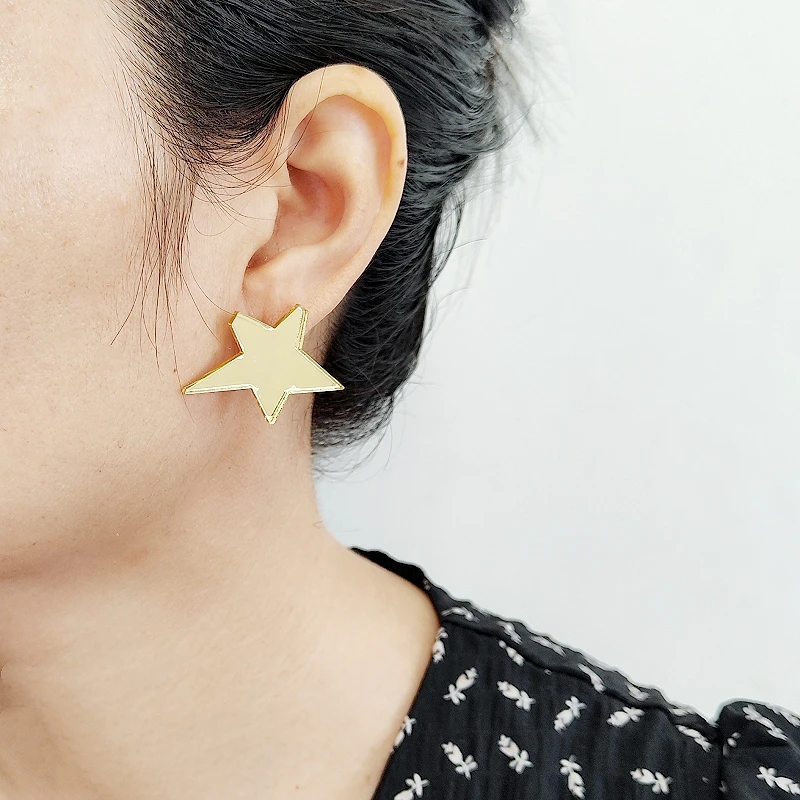 KUGUYS Fashion Vintage Carnival Stars Stud Earrings For Women Mirror Acrylic Jewelry Accessories