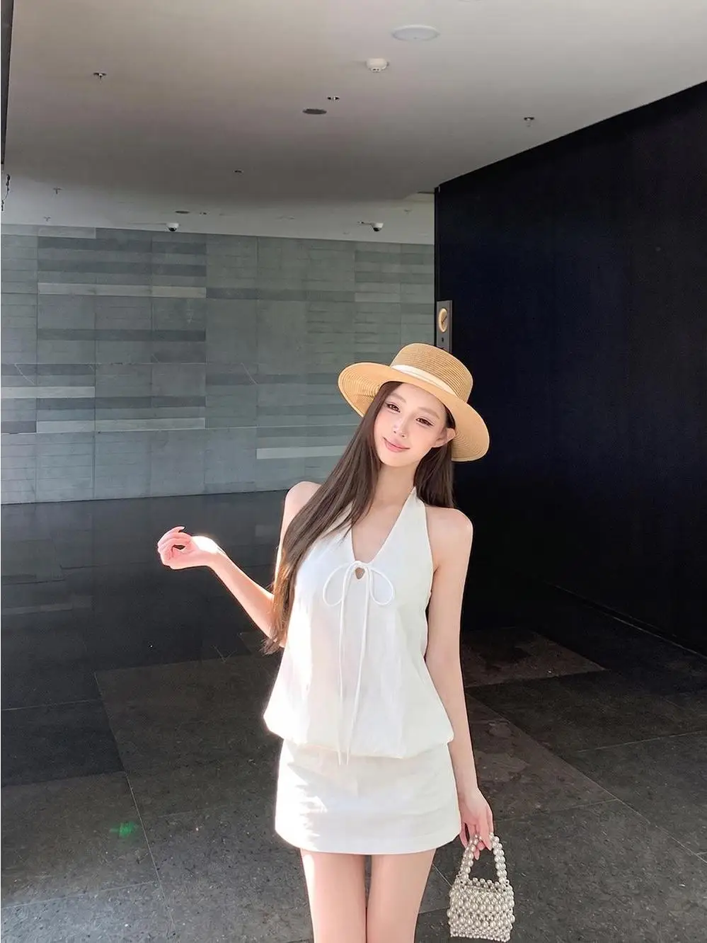 

Sweet Style Women's Summer 2026 V-neck Knot Vest A-line Skirt Two-piece Set Fashionable Breathable Casual Wear