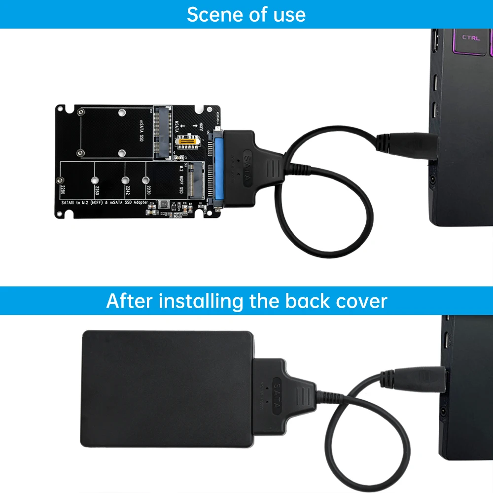 Custodia per disco rigido esterno M. 2 SSD a SATA 3.0 Adattatore NGFF da MSA a seriale Convertitore M.2/SATA 2in1 a doppio scopo