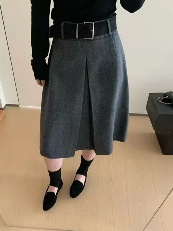 

Korean Sle High Waist A-Line Skirt Women's Autumn Winter New Texture Woolen Micro Slit f Body Skirt
