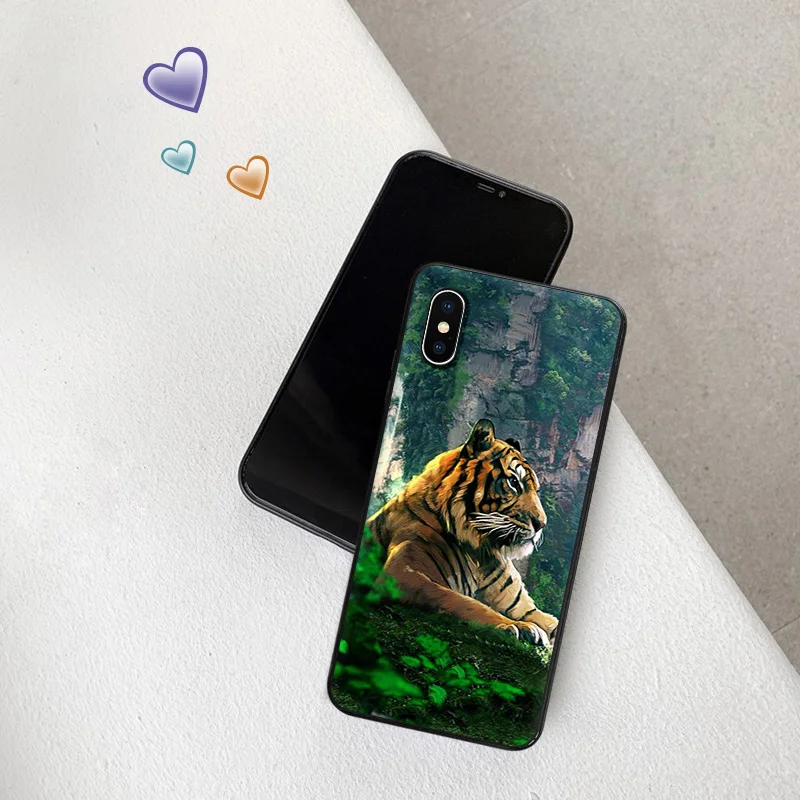 Black Matte Phone Case for iphone 16Pro 15 14 13 12 Mini 11 16 Pro Max 7 8 Plus X XS XR Cat Moon Golden Tiger Soft Cover image 3