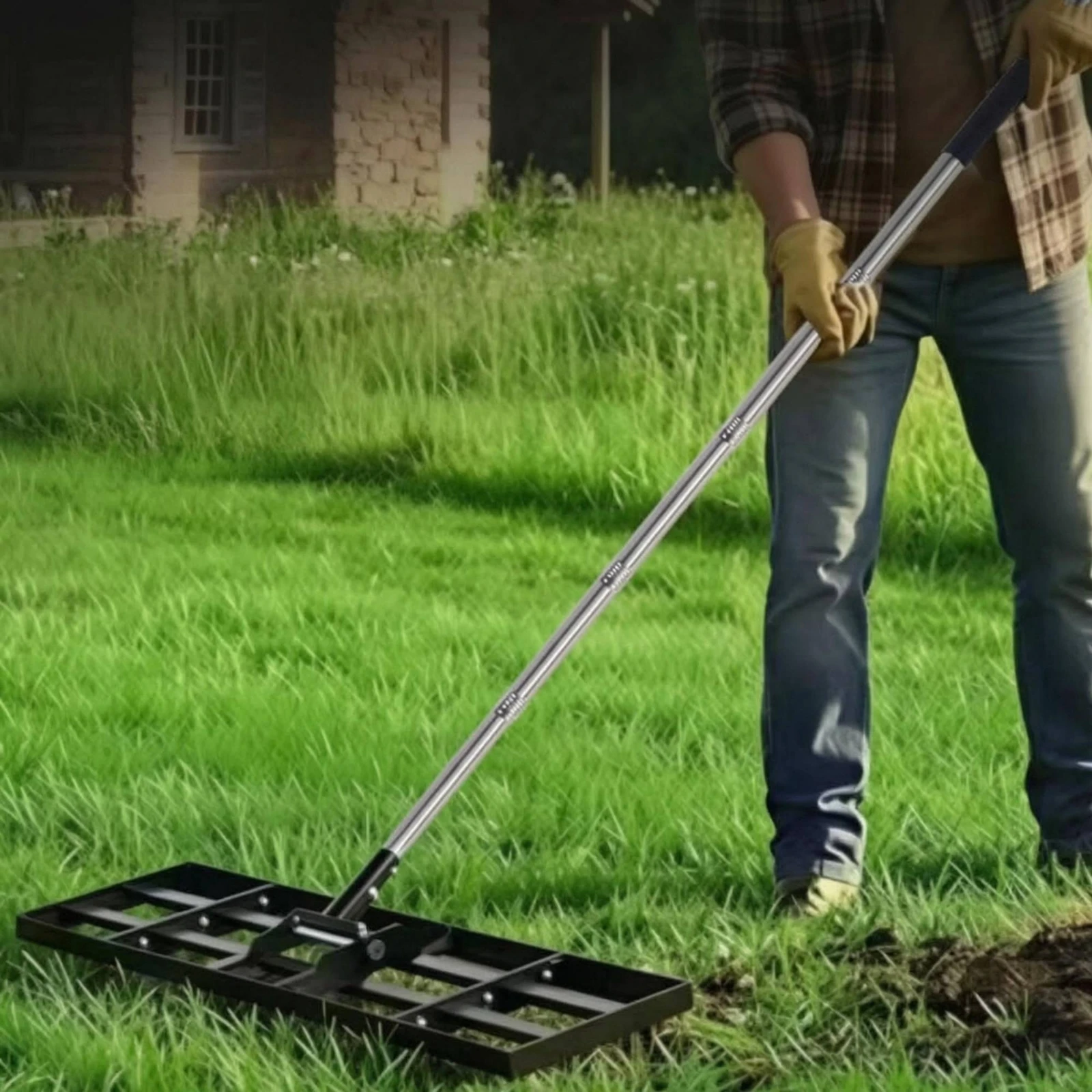 Lawn Leveling Rake Thickened Metal Lawn Leveler Rake Rectangular Head Heavy Duty for Golf Course