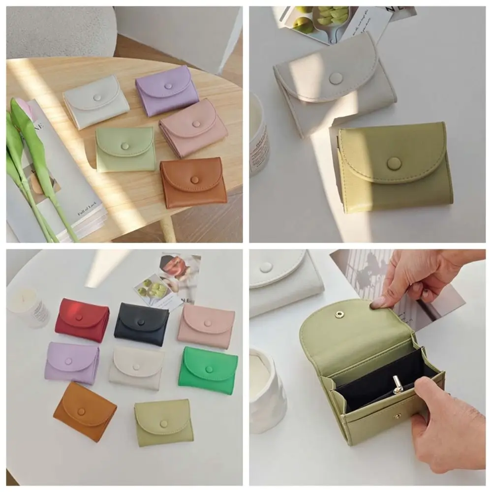 

Retro Korean Style Simple Envelope Card Bag Short Clutch Zipper Mini Wallet PU Multi-function Solid Color Card Holder Travel