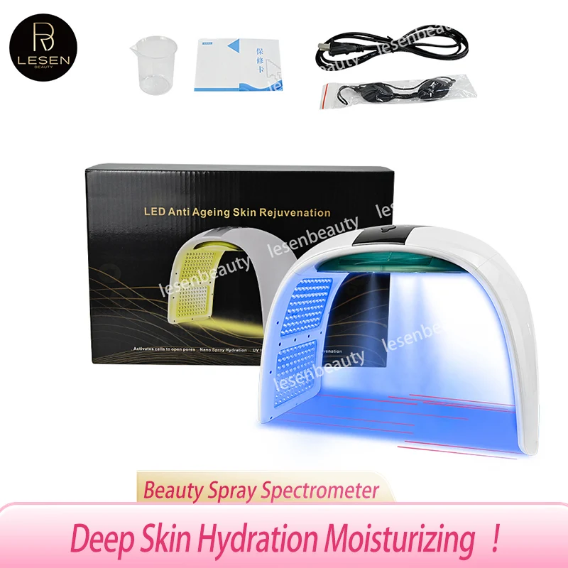 Multifunction 7 color skin rejuvenation pdt led light therapy machine with mist spray red light led facial mask beauty machineEU