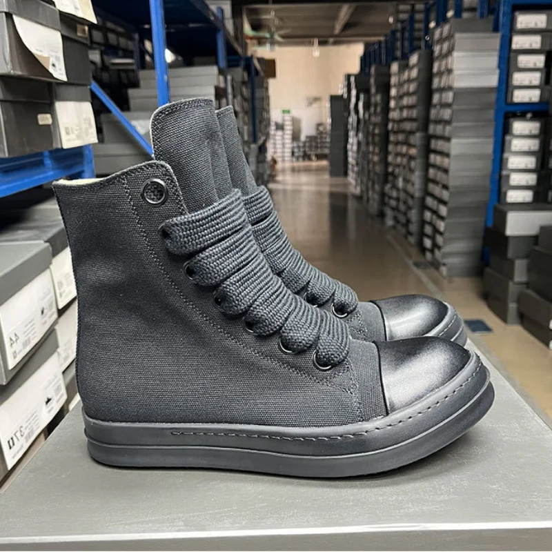 

Брендовая повседневная мужская обувь Jumbo на шнуровке, высокие женские кроссовки, чистый черный молния, роскошные панк-ботинки на толстой подошве на плоской подошве, парная обувь