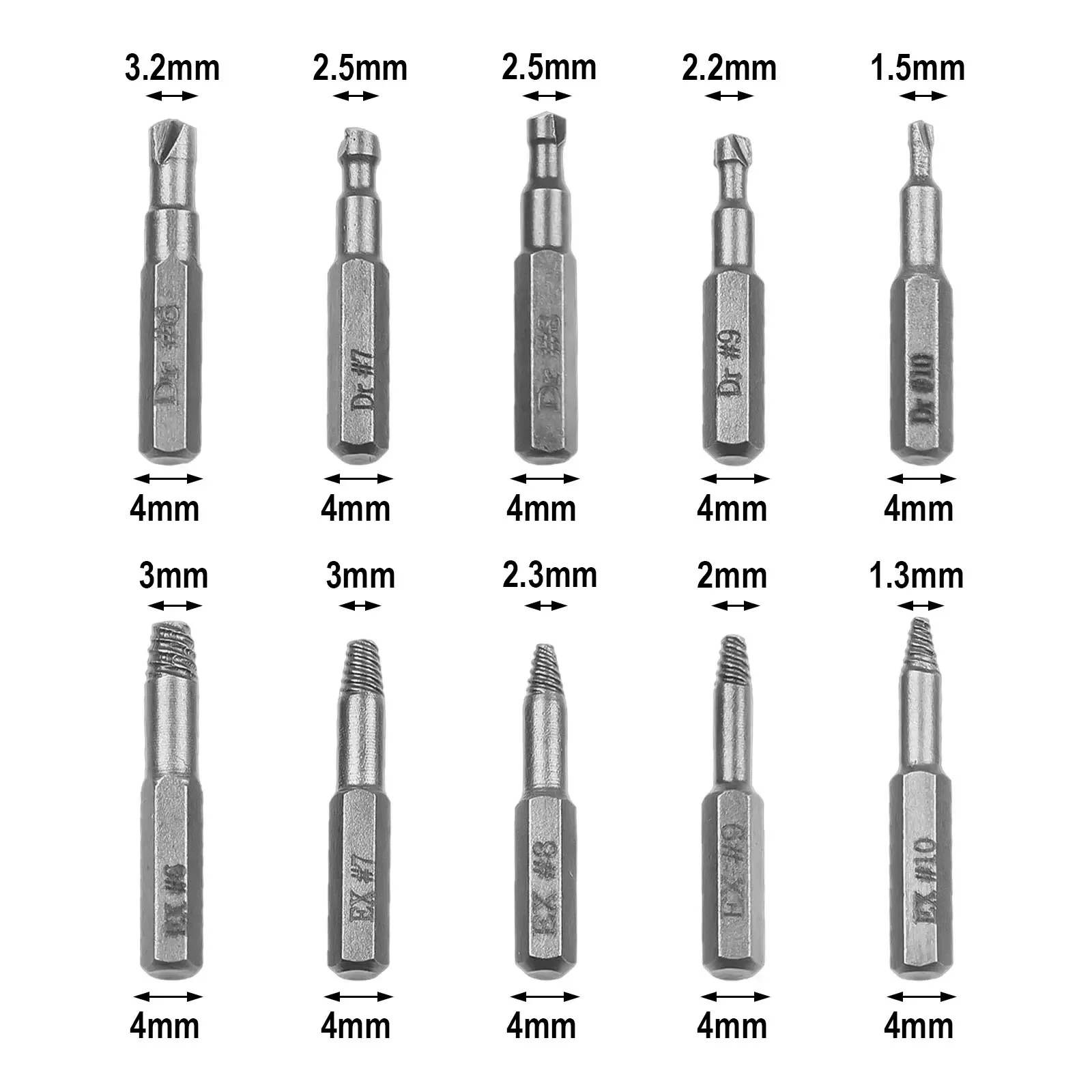 10 sztuk 4mm/6.35mm uszkodzony zestaw wierteł do wykręcania śrub zestaw do wykręcania zerwanych śrub do części narzędzi do wykręcania złamanych śrub