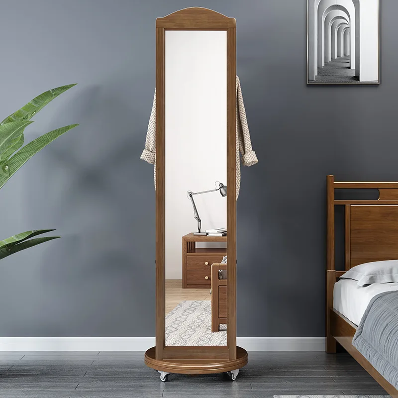 DSA solid wood full body full-length mirror floor-to-ceiling full-length mirror light luxury bedroom fitting mirror coat rack