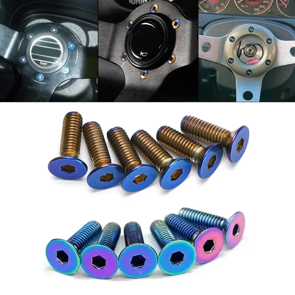 6Pcs Steering Wheel Bolts Screw + 1x Wrench Kit Tool For Momo Nardi Personal NRG Works Bell Boss Fixing Screw Car Accessories