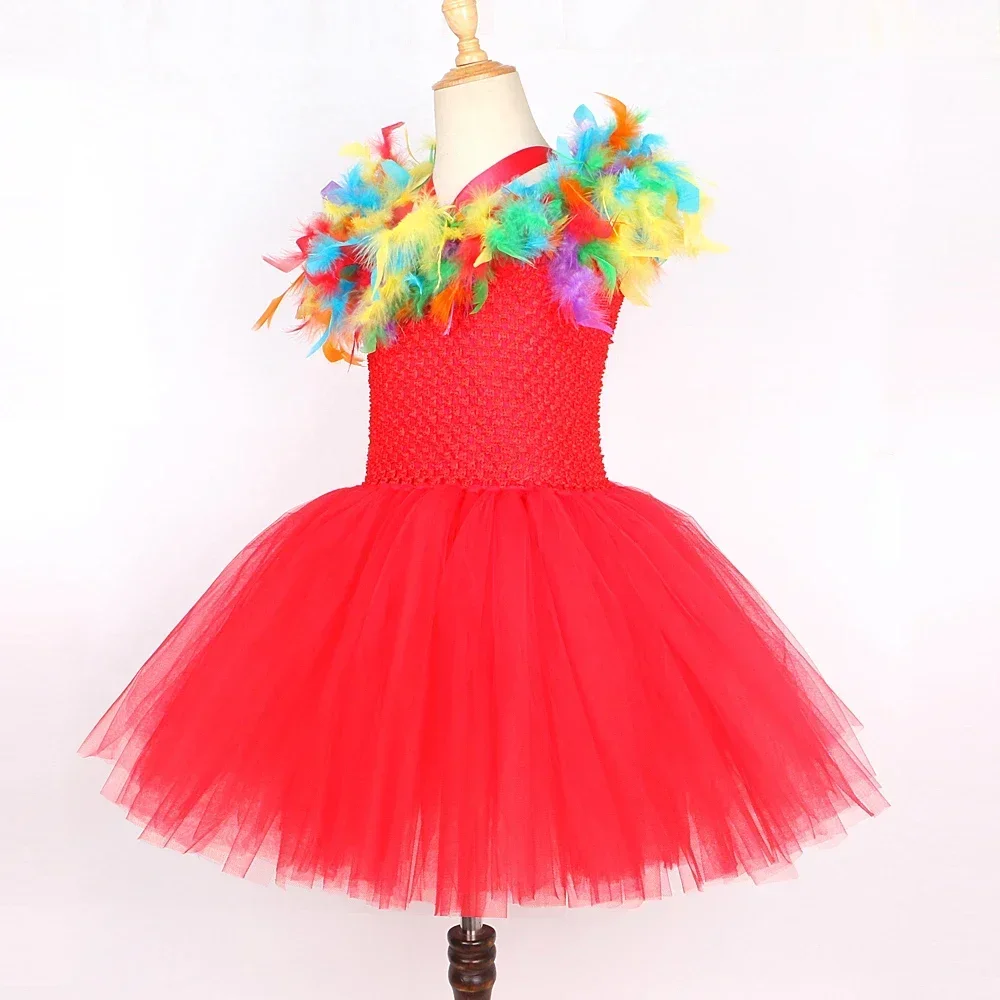Macaw Parrot Costume for Kids Rainbow Feathers Bird Tutu Dress Toddler Girls Halloween Birthday Party Fancy Dress Up Clothes Set view 5