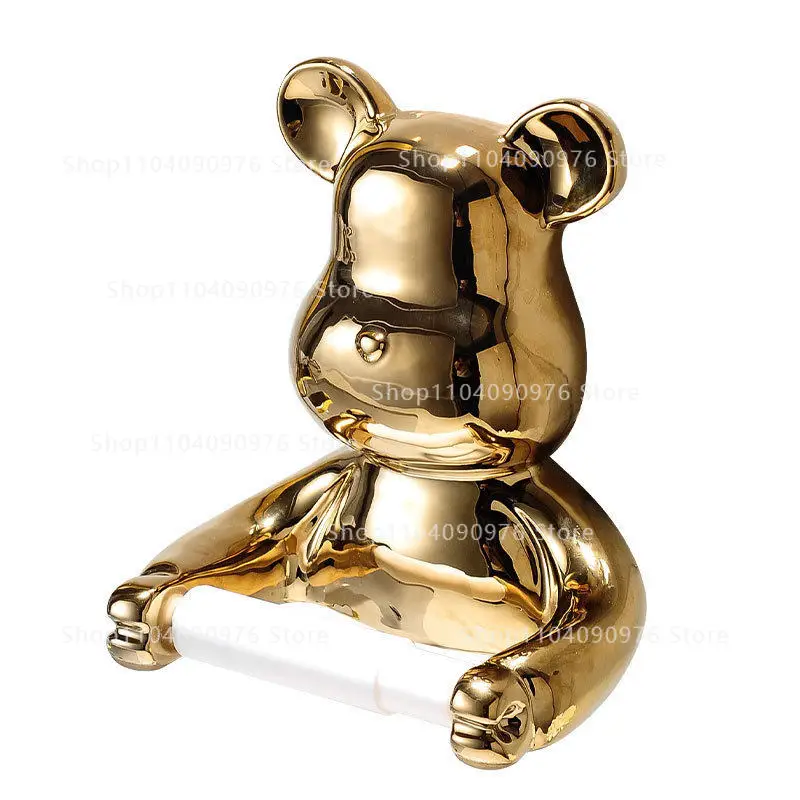 

Держатель для полотенец и туалетной бумаги в виде керамического медведя, золотистый, без сверления, для детской комнаты