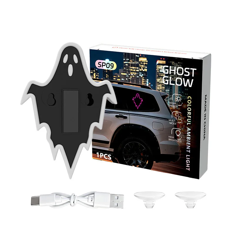 Solar Devil Light, LED Car Ghost Ambient Light, Car Rear Window Dynamic Decorative Expression Light for Halloween