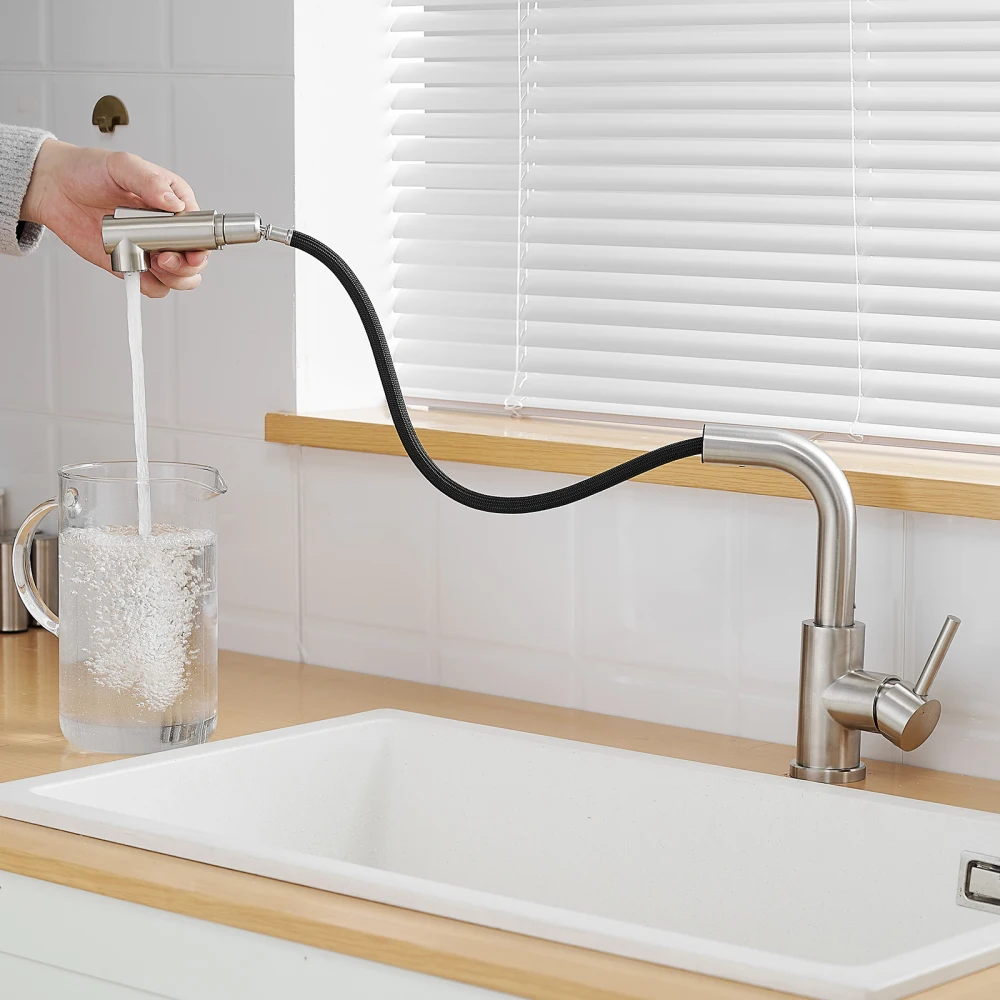 

Sink Faucet, Brushed Nickel Kitchen Faucets with Pull Down Sprayer, Bathroom Sink Faucets Mini Bar Prep Faucet