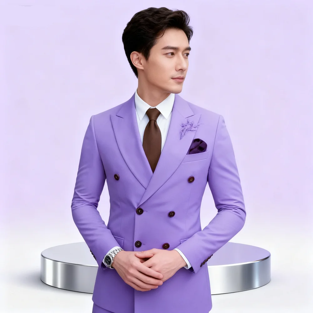 

High-End Brown Slim Fit Men's Suit Two-Piece Set Fashionable Handsome Formal Wear for Wedding And Business