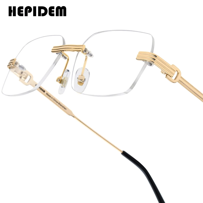 HEPIDEM Alloy Glasses Frame Men 2026 New in Brand Design Square Rimless Eyeglasses Women Retro Spectacles Eyewear 50270
