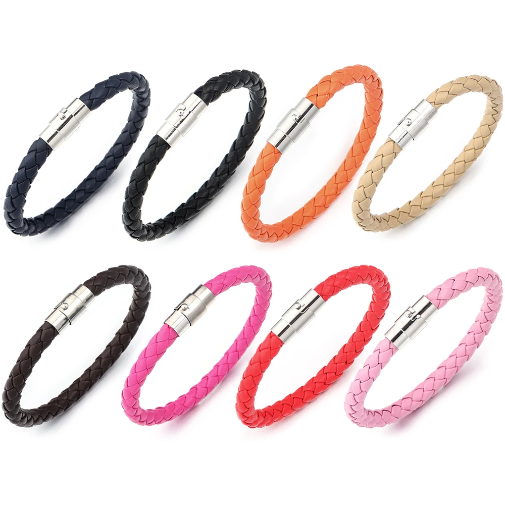 6mm Length 19/21cm Classic Multicolor Men PU leather Rope Copper Magnetic Buckle Bracelet For Valentine'S Day Jewelry Gifts