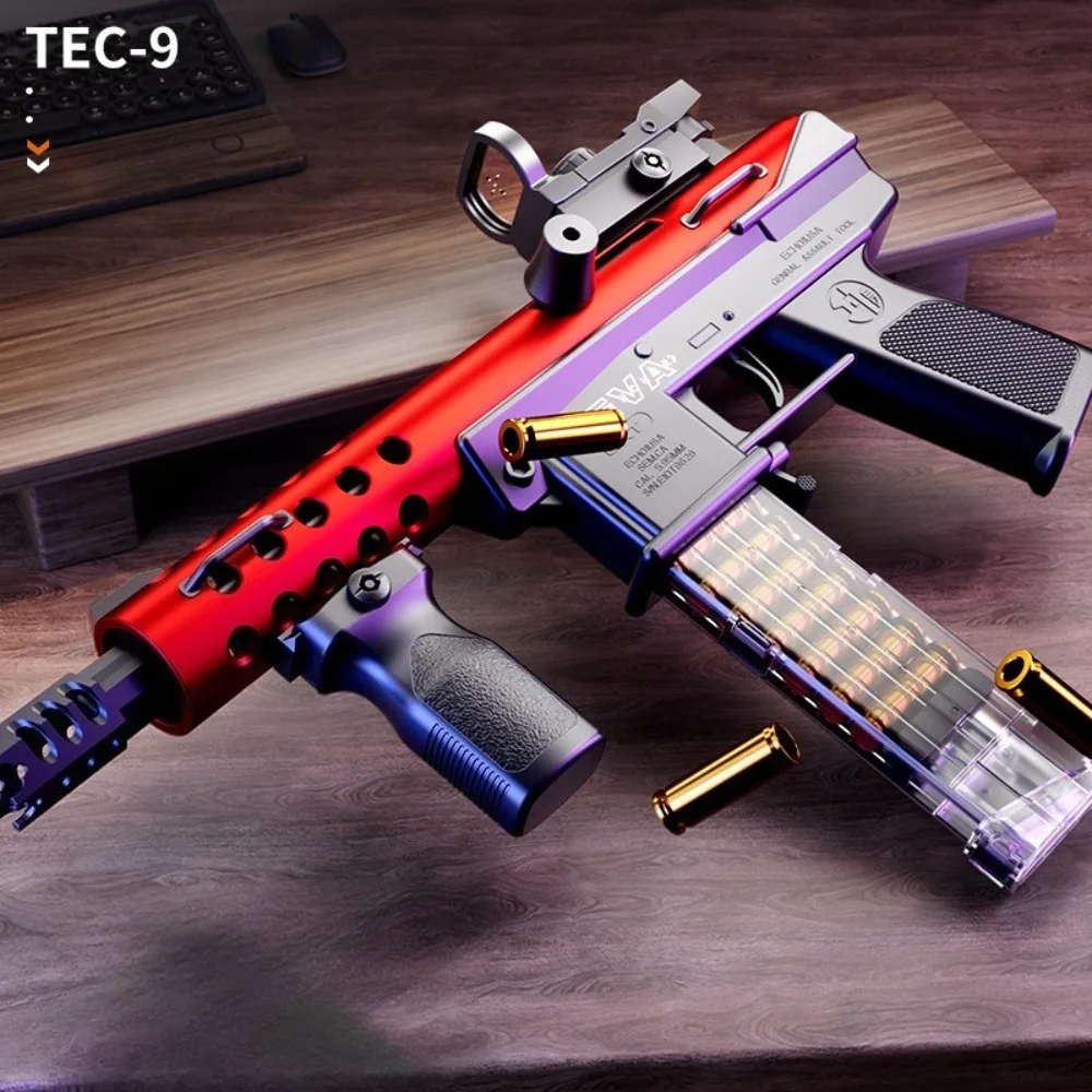 TEC9 Submachine Gun Toy Model Manually Loaded Shell Soft-Bullet Gun Can Be Fired Outdoor CS Shooting Game Christmas Gift