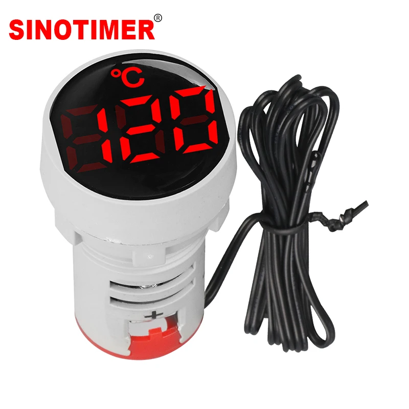 Mini Medidor de Temperatura Digital com Display de Luz Redondo Pequeno Indicador do Medidor dc 5v48v 12v 24v 20+ 120c 1m Sensor 22 mm