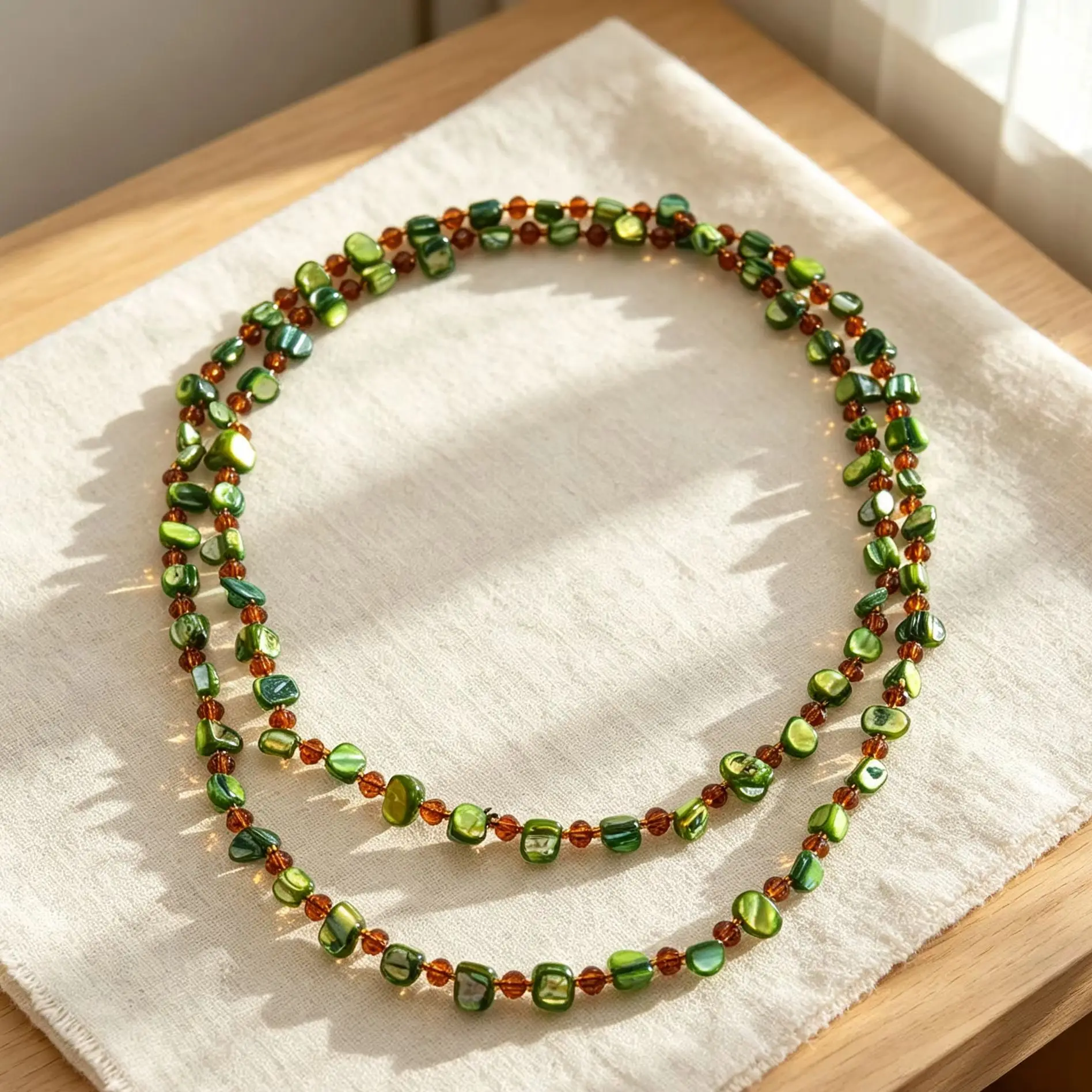 DOO MEI Vintage Green Beaded Necklace for Women Bohemian Irregular Stone Chain Necklace Ladies Fashion Daily Party Jewelry
