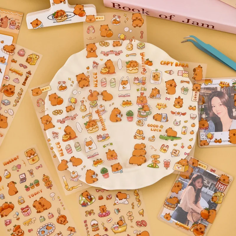 6 قطع من ملصقات Kawaii Capybara ملصقات كرتونية لألبوم حساب اليد DIY ملصقات تزيين اليوميات كابيبالا الجمالية #5
