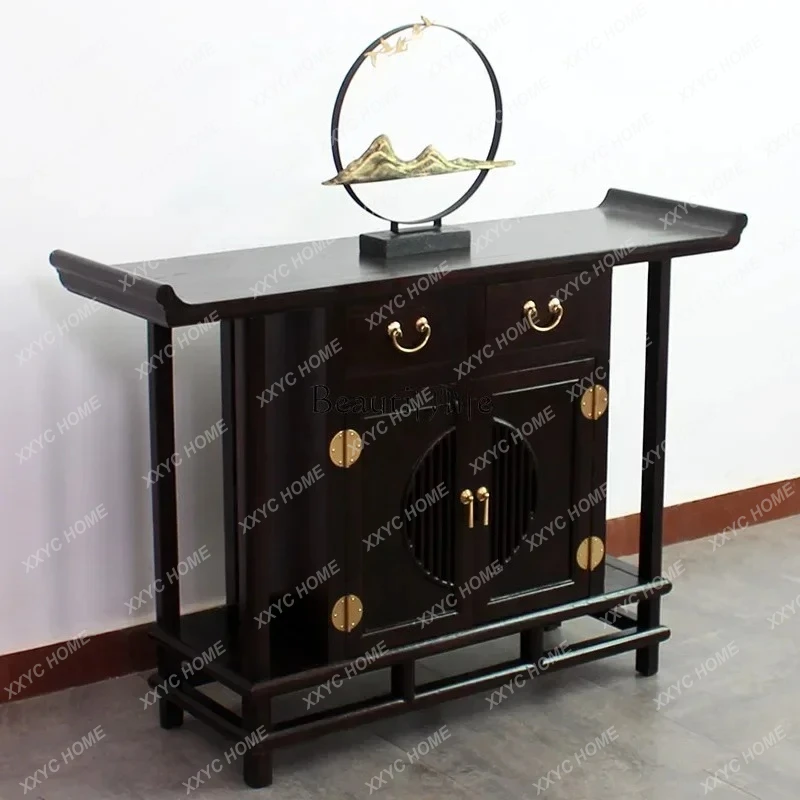 

L Modern new Chinese style foyer solid wood table end view table old elm zen partition cabinet black walnut warped head cabine