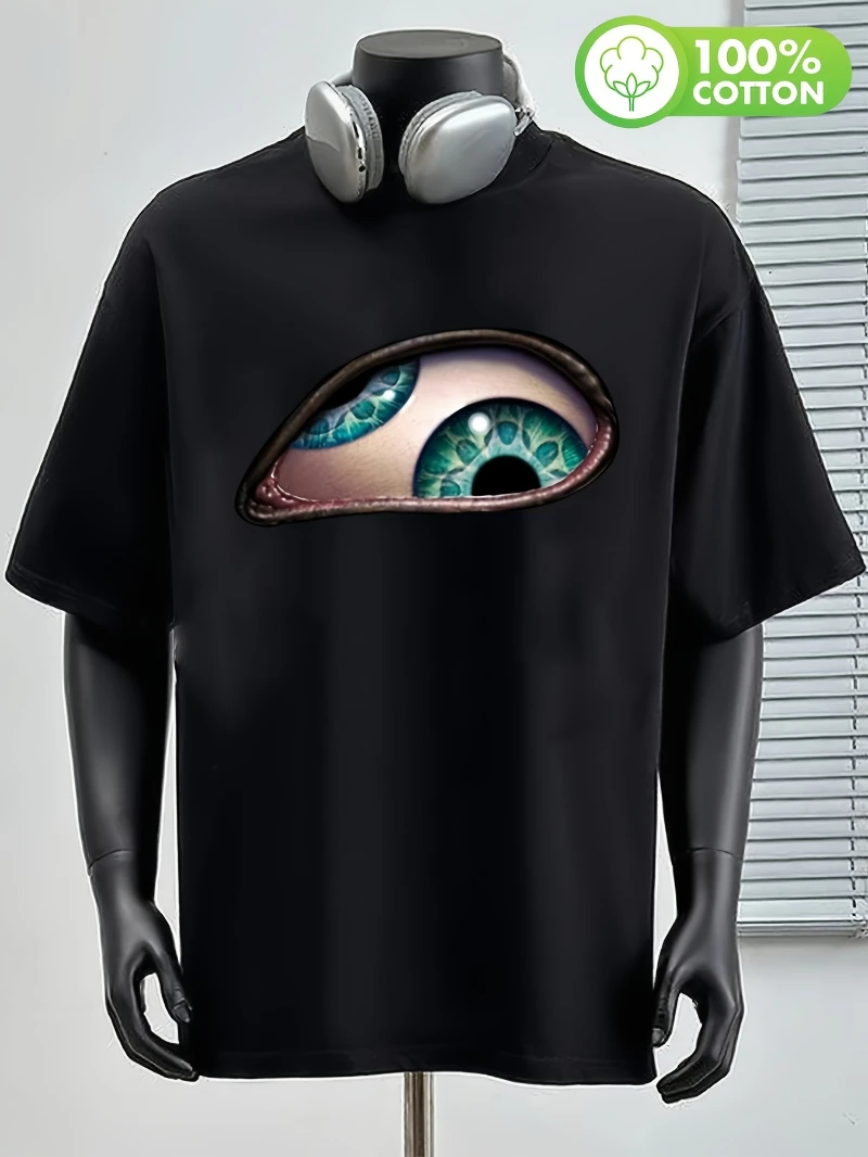 Men's Psychedelic Tool  Eye  T-Shirt Features a multicolored geometric design combining eye and tool motifs crew neck casual fit
