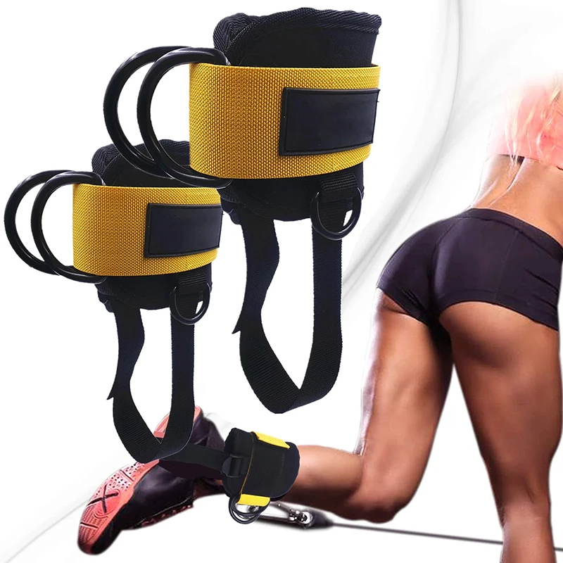 Padded Ankle Strap Fitness Machine, D-Ring, Leg, Butt, Cuffs Exercises, Sport Gym Workout, Weights Cable, Home Gym Equipment