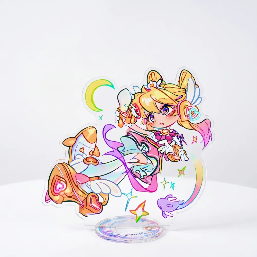 Overwatch 2 Game 15cm Acrylic Stand Keychain Tracer Mercy Chibi Double Sided HD Kawaii Collectible Desk Decor Fan Gift view 2