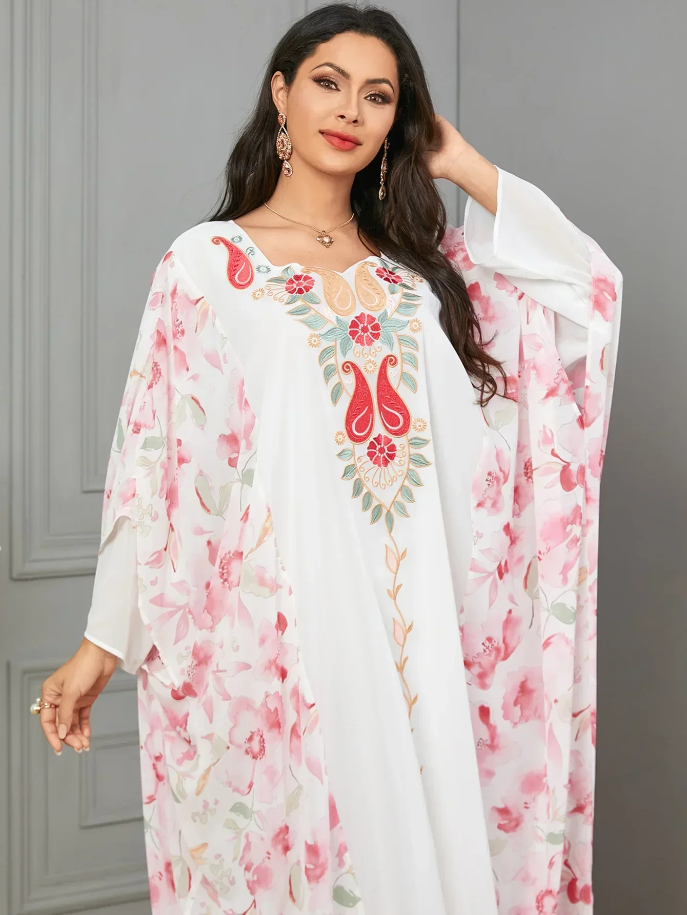 

Марокканское вышитое платье-джеллаба свободного кроя с рукавами «летучая мышь» для женщин, мусульманское платье на Ид и Рамадан, кебая, дубайский и турецкий кафтан, роба, кафтан