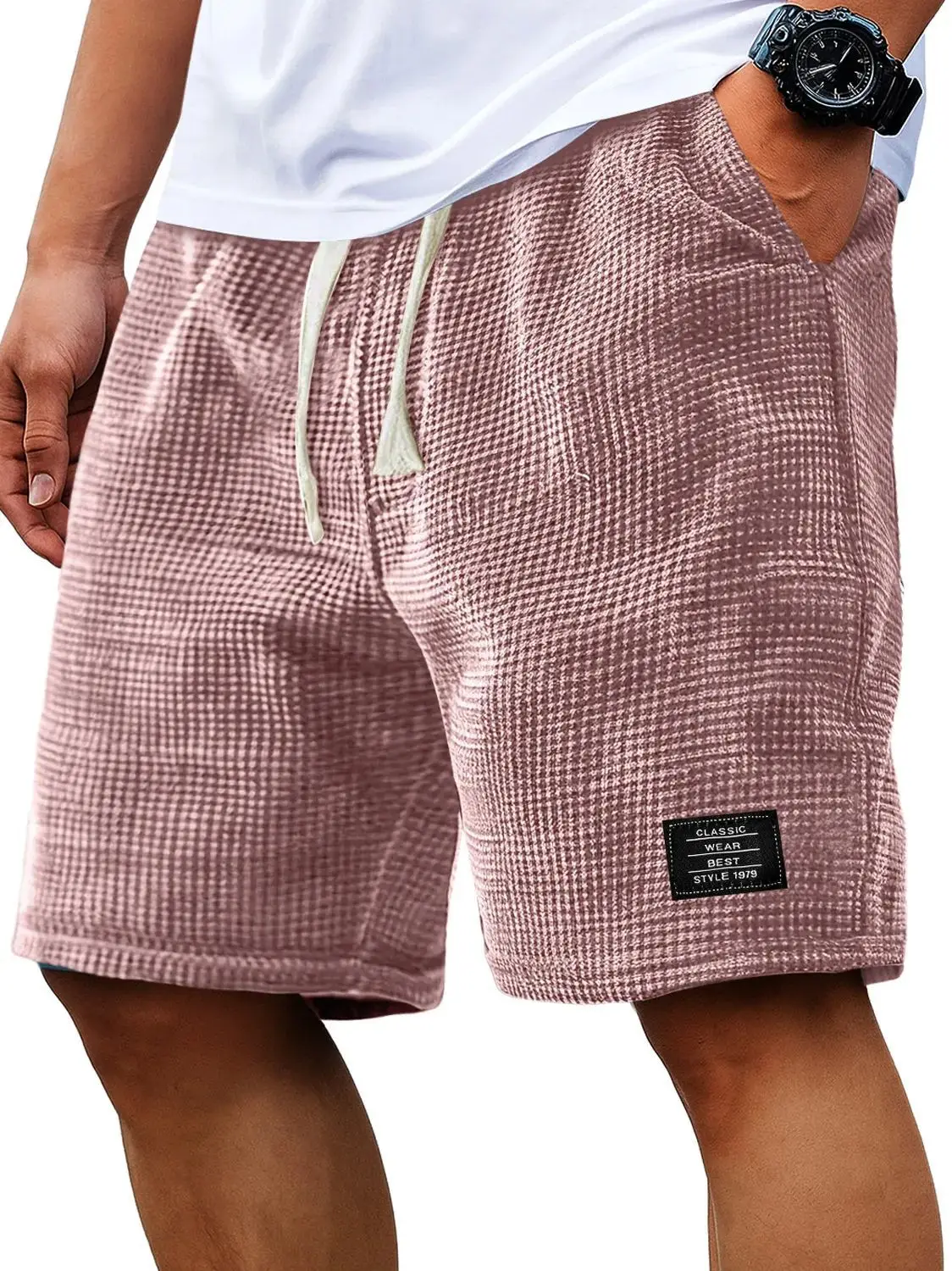 2025 Neue Frühling-Sommer Outdoor Freizeit Herrenshorts Urlaub Strand Lose Hosen Herren Vintage Waffel-Karo Strukturierte Kurze Hose – Detail 15